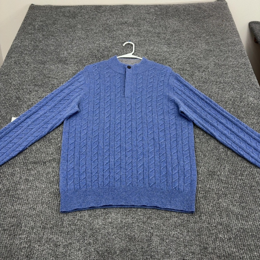 Peter Millar Sweater Mens L Blue Wool Yak Cashmere Cable Knit Mock Neck Classic